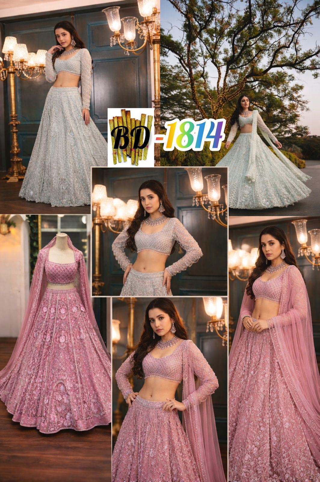 Pink Sequins Embroidered Butterfly Net Lehenga Set