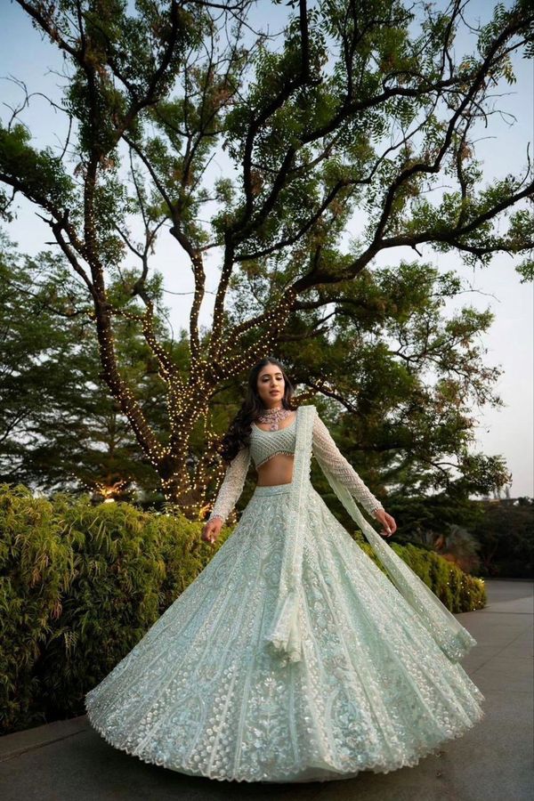 Cream Embroidered Net Lehenga Choli With Dupatta Set