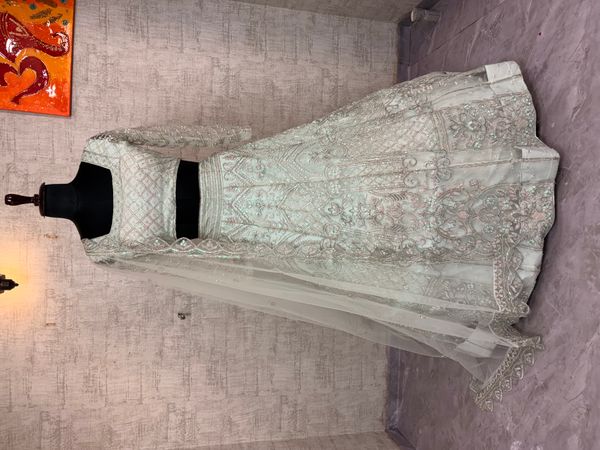 Cream Embroidered Net Lehenga Choli with Dupatta Set