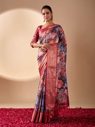 Wine Garden Designer Silk Saree