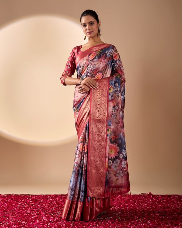 Wine Garden Designer Silk Saree