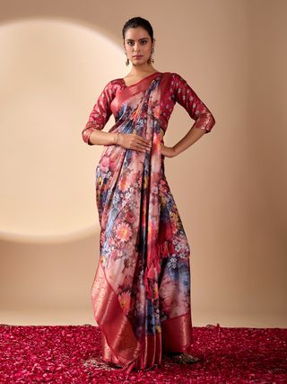 Wine Garden Designer Silk Saree