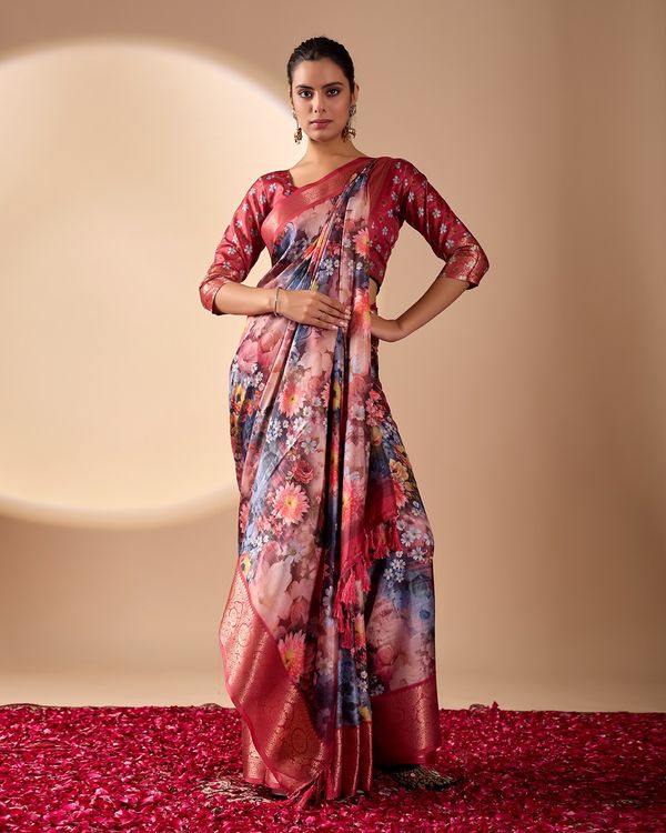 Wine Garden Designer Silk Saree