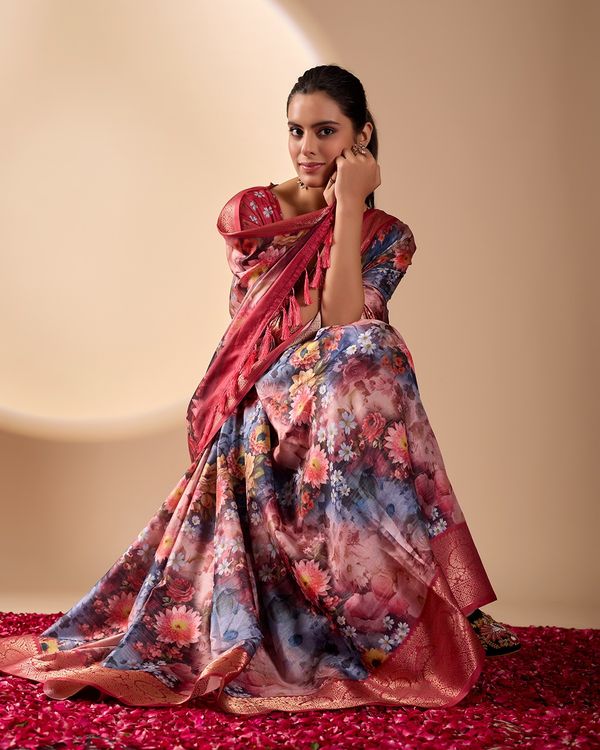 Wine Garden Designer Silk Saree