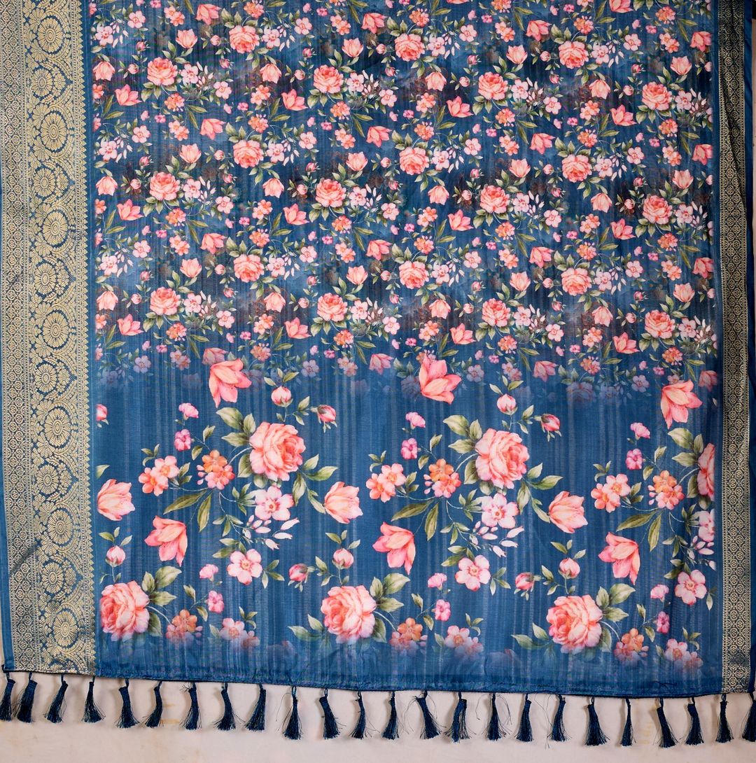 Royal Teal Floral Elegance Saree