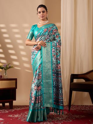 Sea Green Fusion Designer Saree