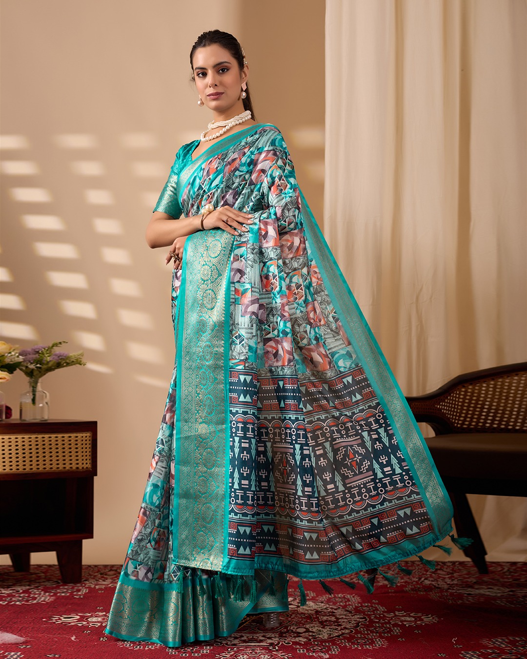 Sea Green Fusion Designer Saree