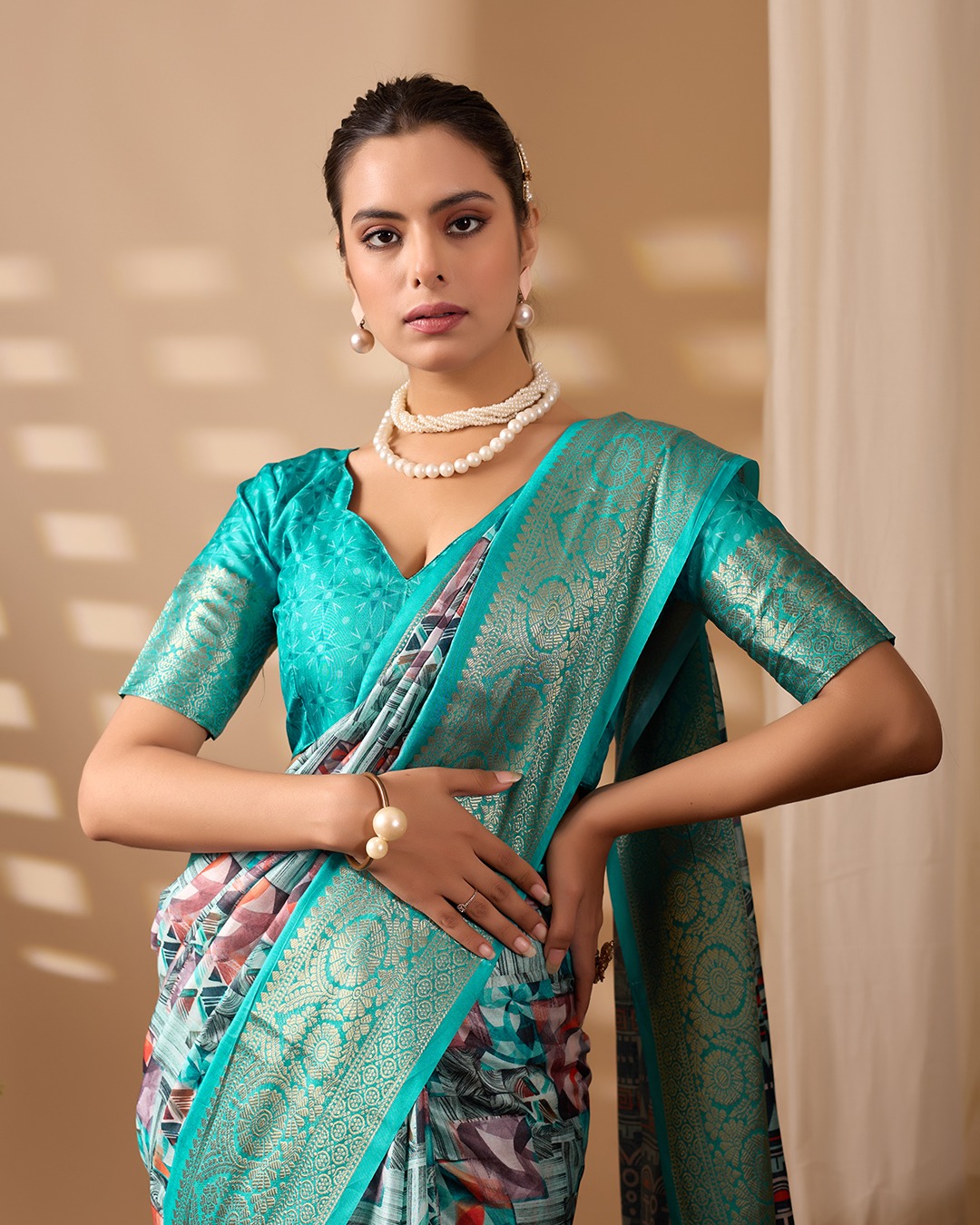 Sea Green Fusion Designer Saree