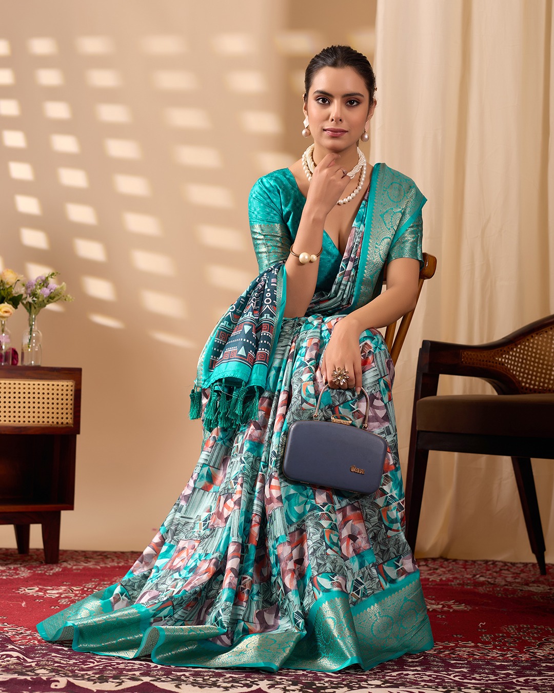 Sea Green Fusion Designer Saree