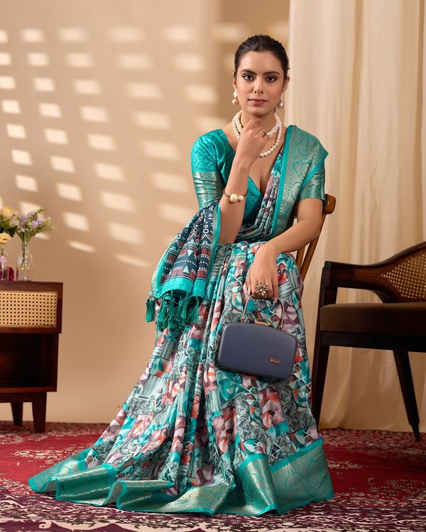 Sea Green Fusion Designer Saree