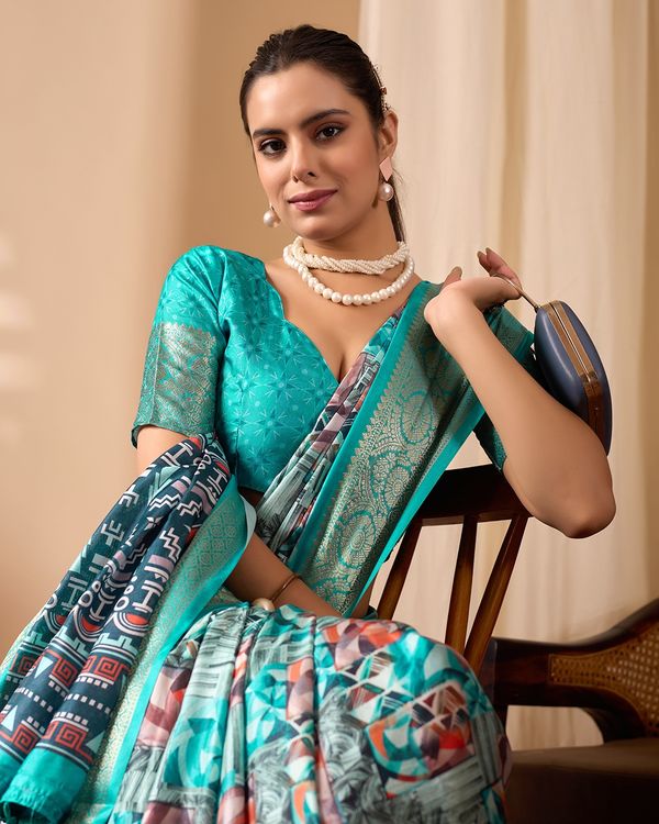 Sea Green Fusion Designer Saree