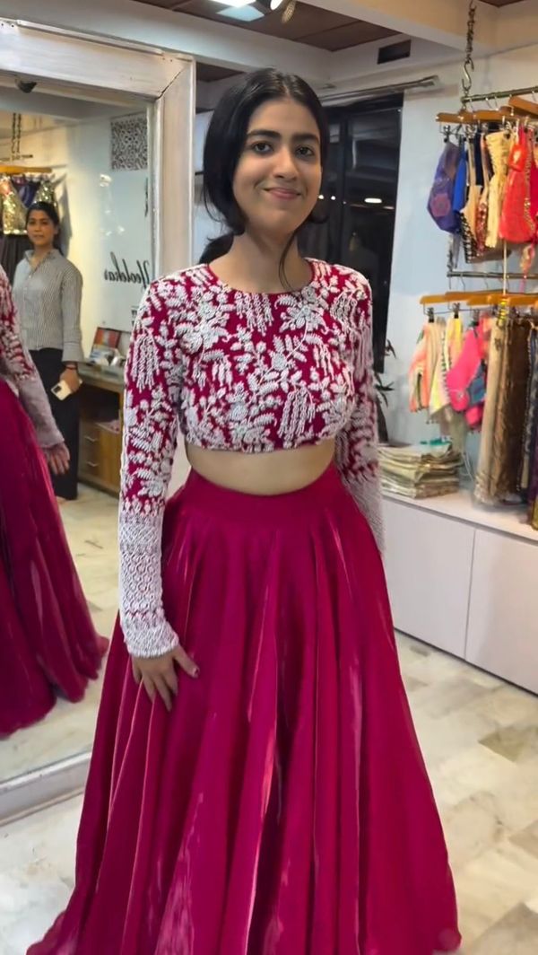 Wine Pink Embroidered Silk Lehenga Set Online