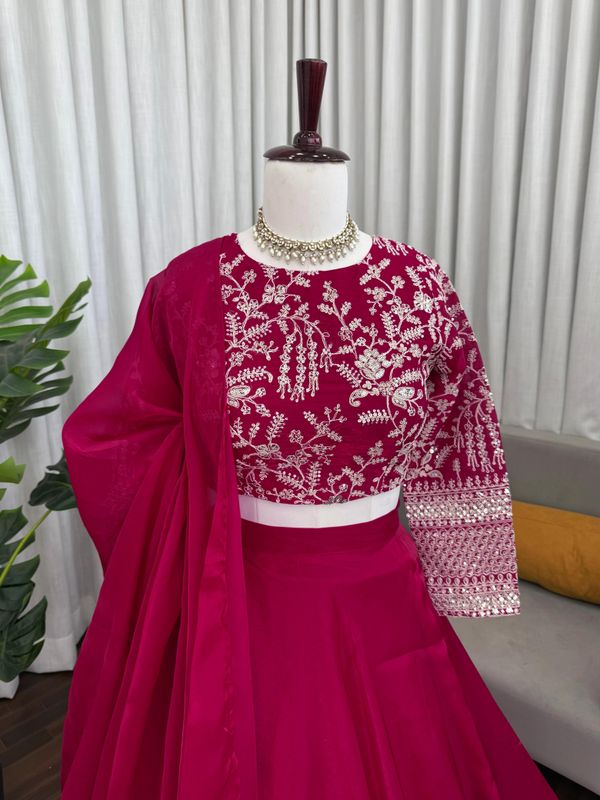 Wine Pink Embroidered Silk Lehenga Set Online