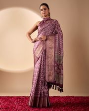 Purple Zari Woven Lichi Silk Saree Online - Varnavi - Purple