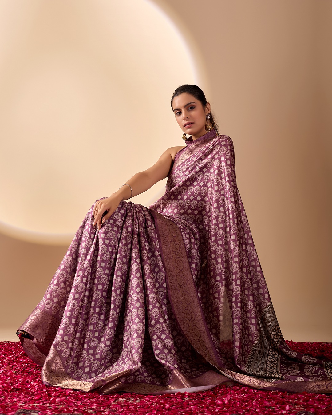 Purple Zari Woven Lichi Silk Saree Online - Varnavi