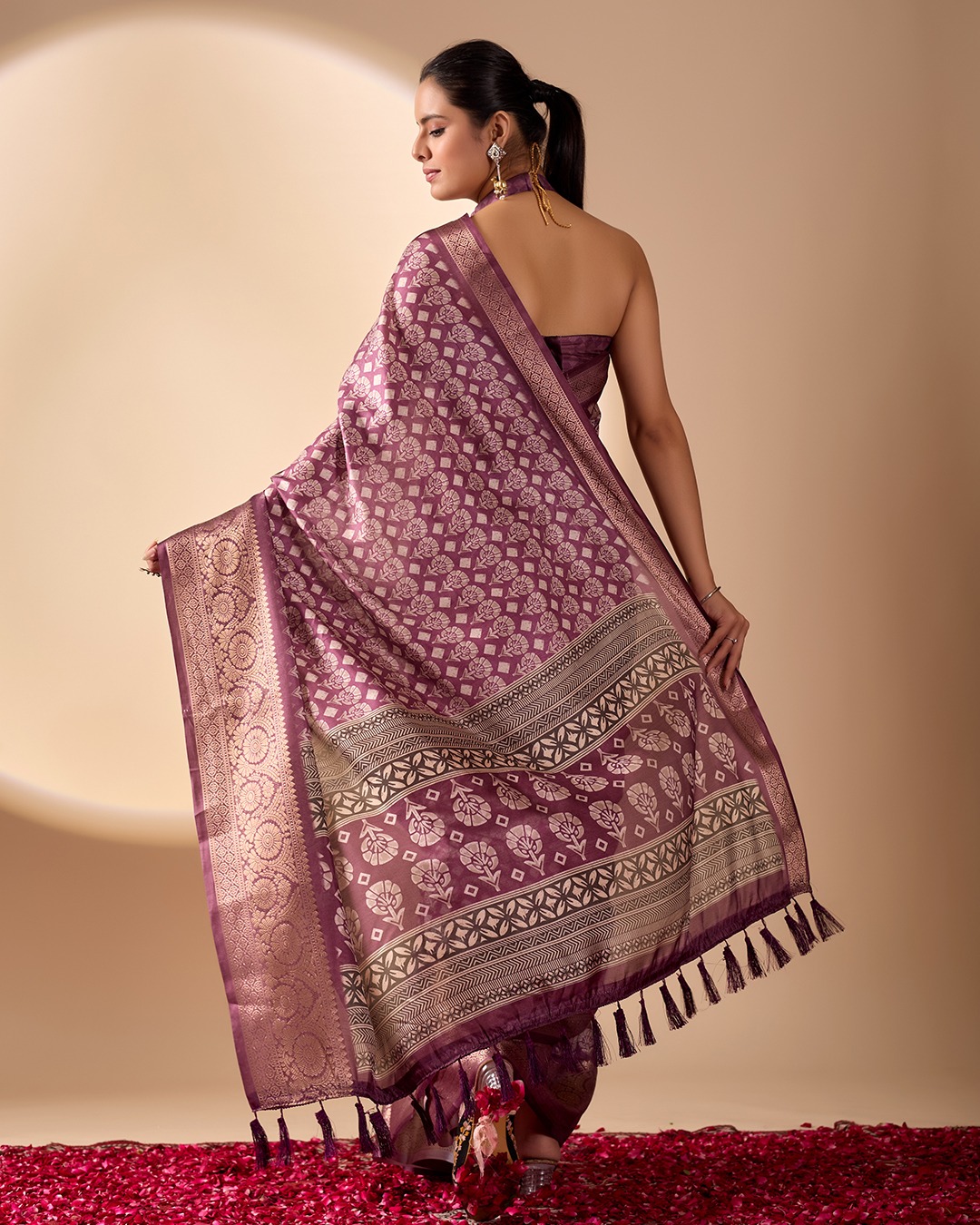 Purple Zari Woven Lichi Silk Saree Online - Varnavi