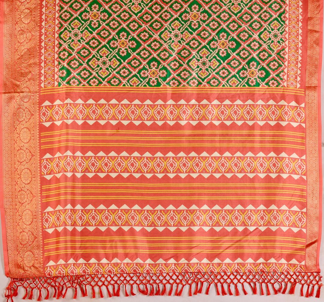Coral Green Patola Print Lichi Silk Saree Online