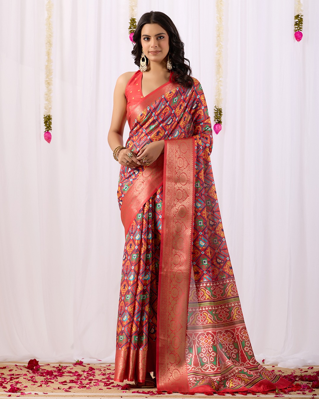 Red Patola Design Lichi Silk Saree Online - Varnavi
