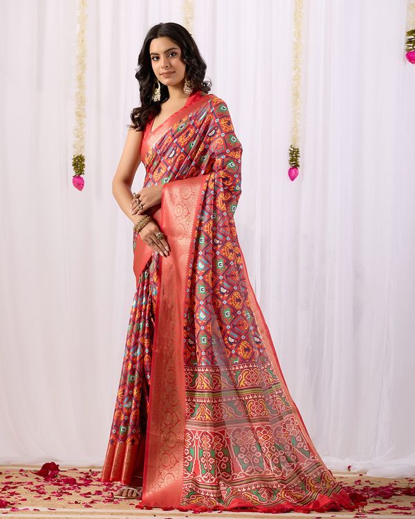 Red Patola Design Lichi Silk Saree Online - Varnavi