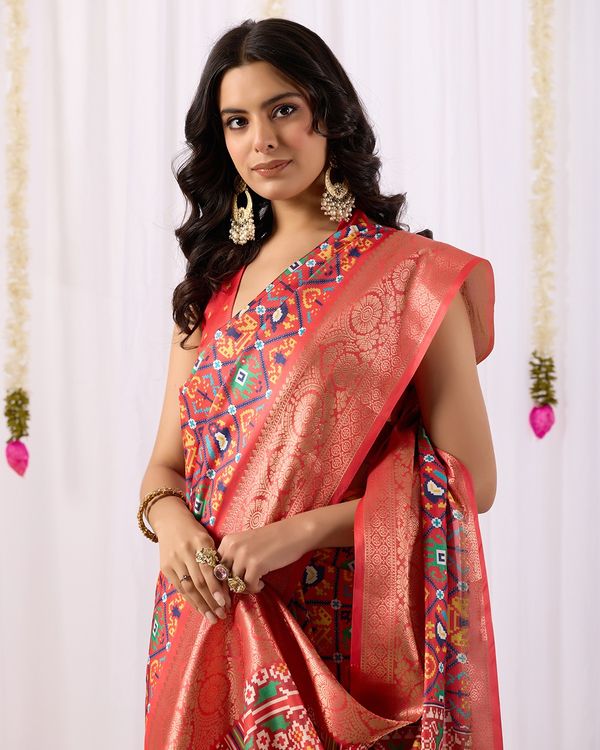 Red Patola Design Lichi Silk Saree Online - Varnavi