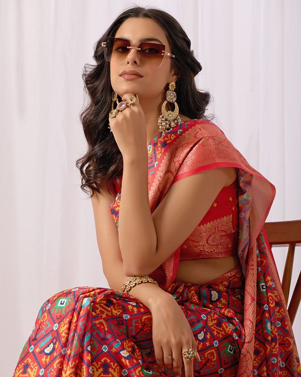 Red Patola Design Lichi Silk Saree Online - Varnavi