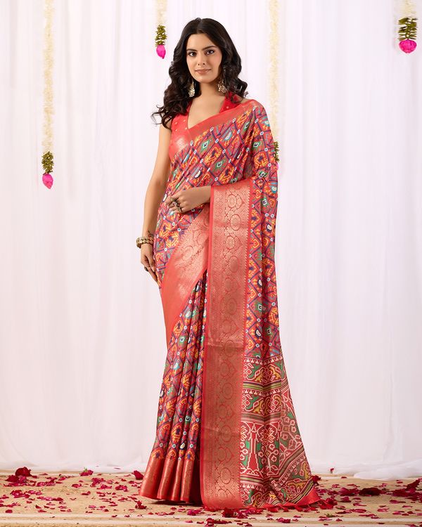 Red Patola Design Lichi Silk Saree Online - Varnavi