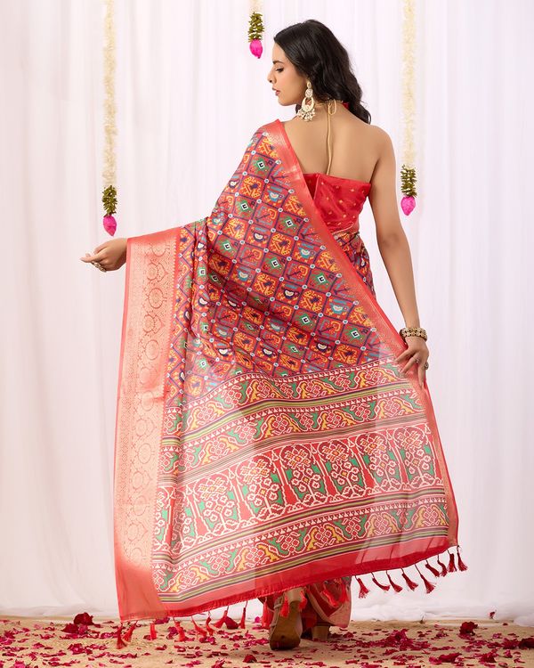 Red Patola Design Lichi Silk Saree Online - Varnavi