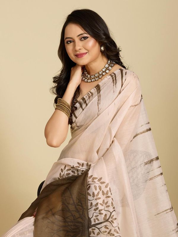 Beige Grace Cotton Silk Saree for Daily Wear