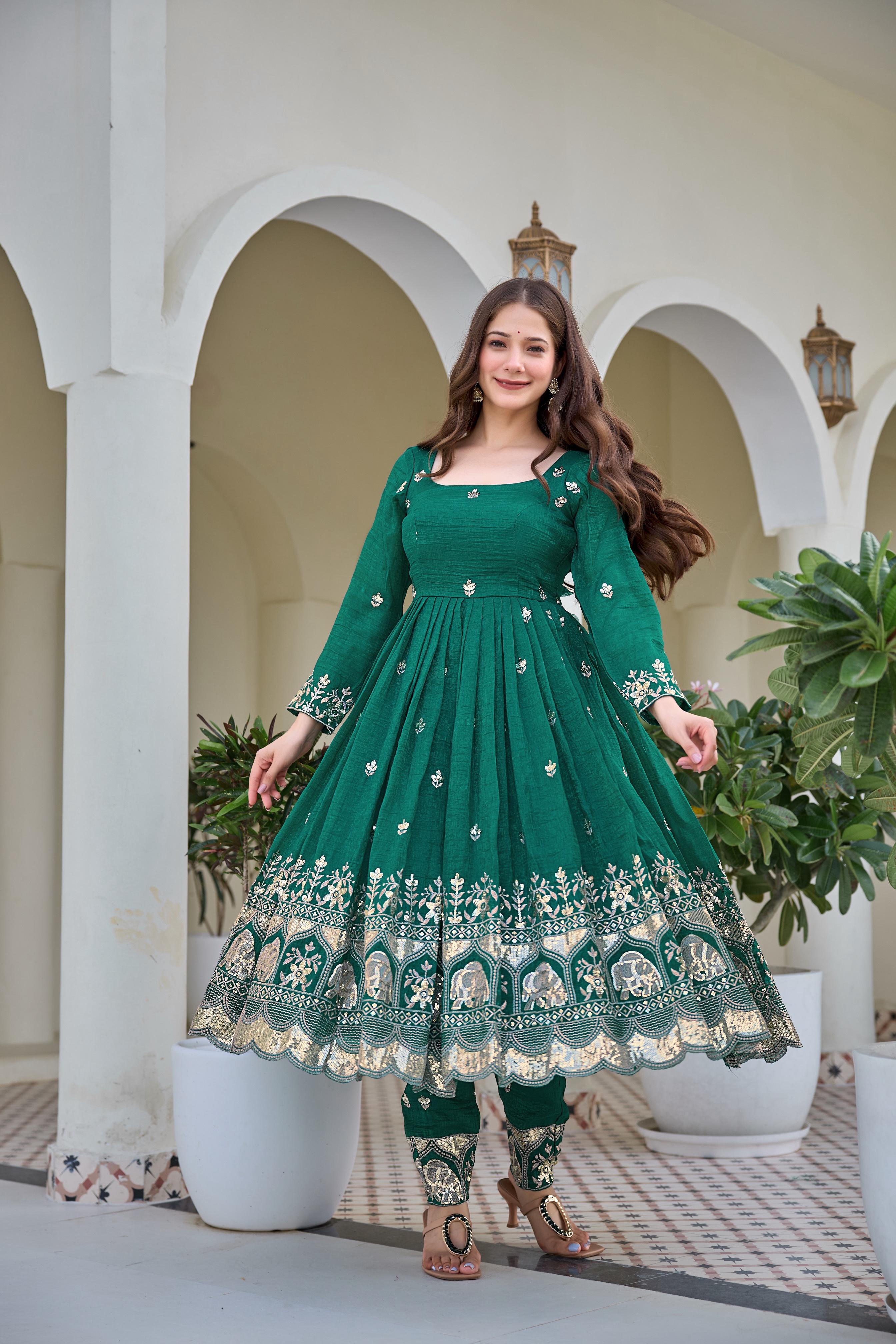 Green Embroidered Anarkali Suit Set for Women