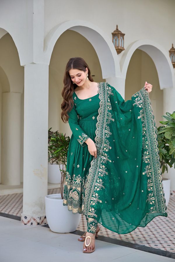 Green Embroidered Anarkali Suit Set for Women