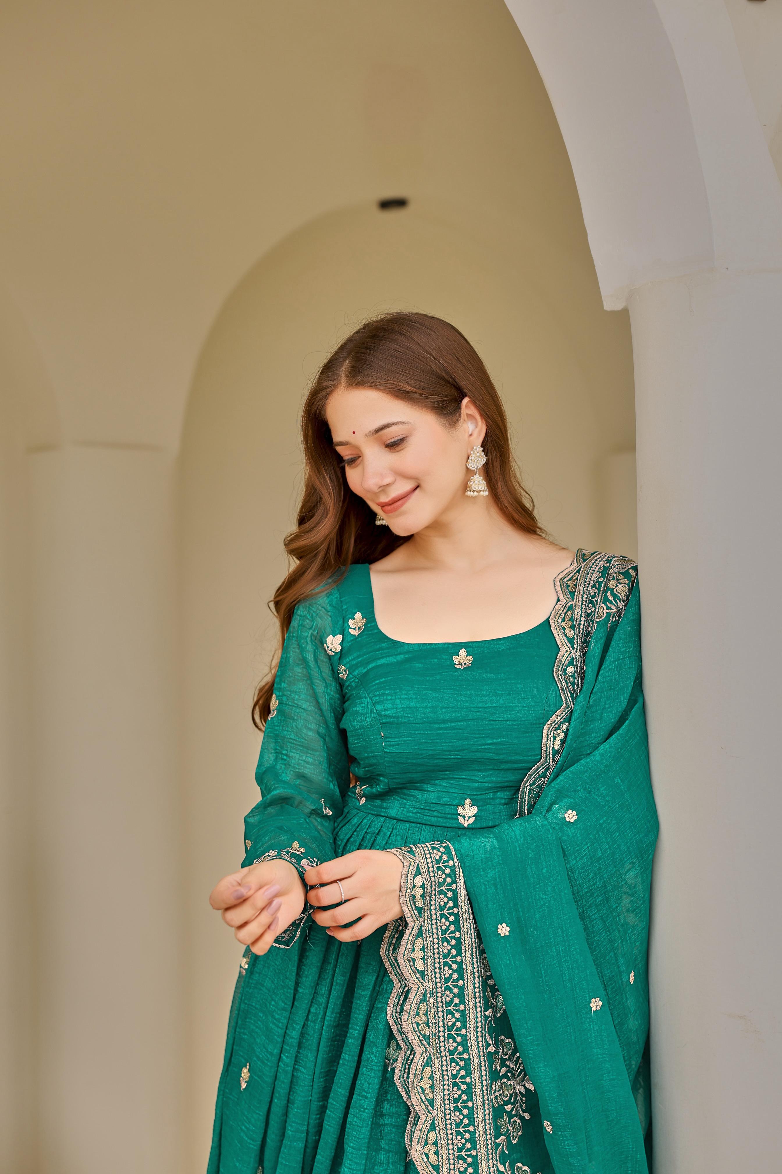 Green Embroidered Anarkali Suit Set for Women