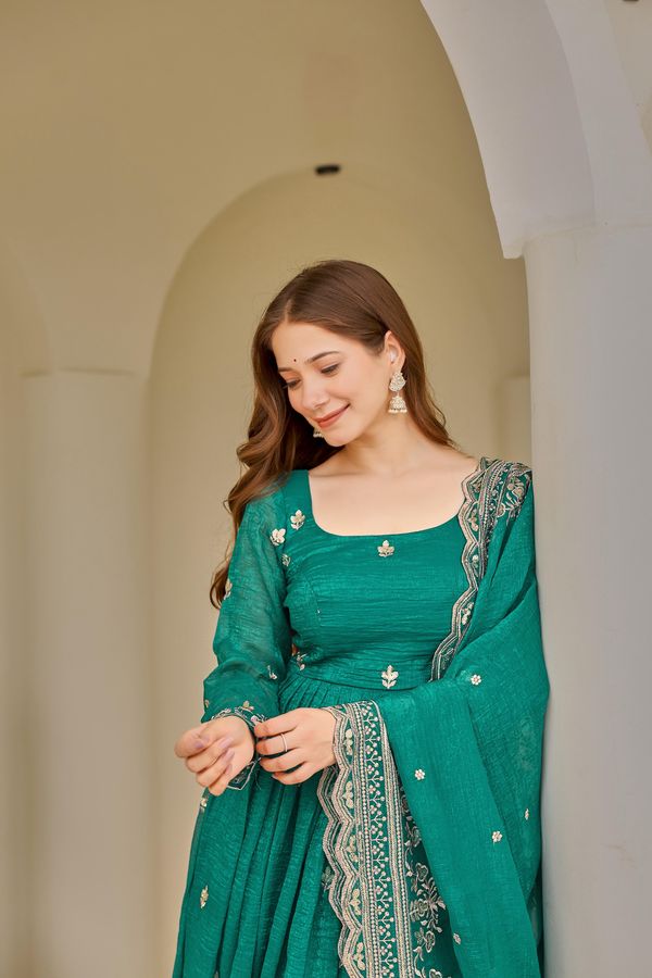 Green Embroidered Anarkali Suit Set for Women