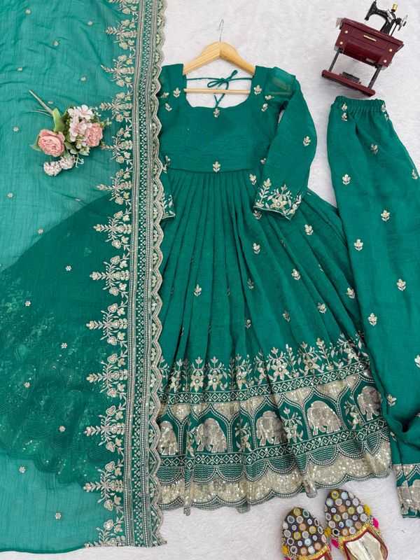Green Embroidered Anarkali Suit Set for Women