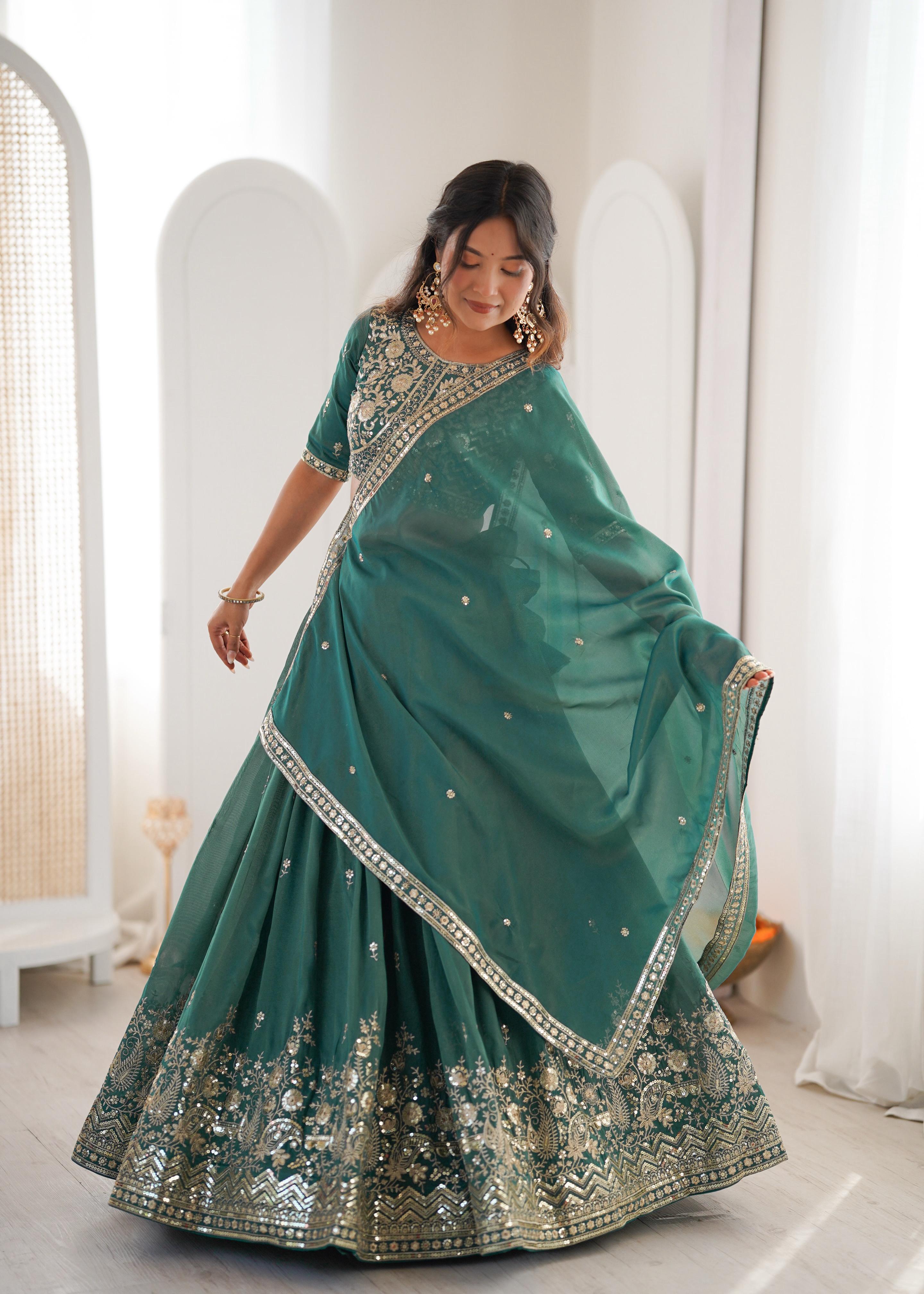 Designer Threadwork Silk Lehenga Choli Set with Dupatta