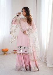 Pink Sharara Suit Set with Mirror Work Dupatta - Pink