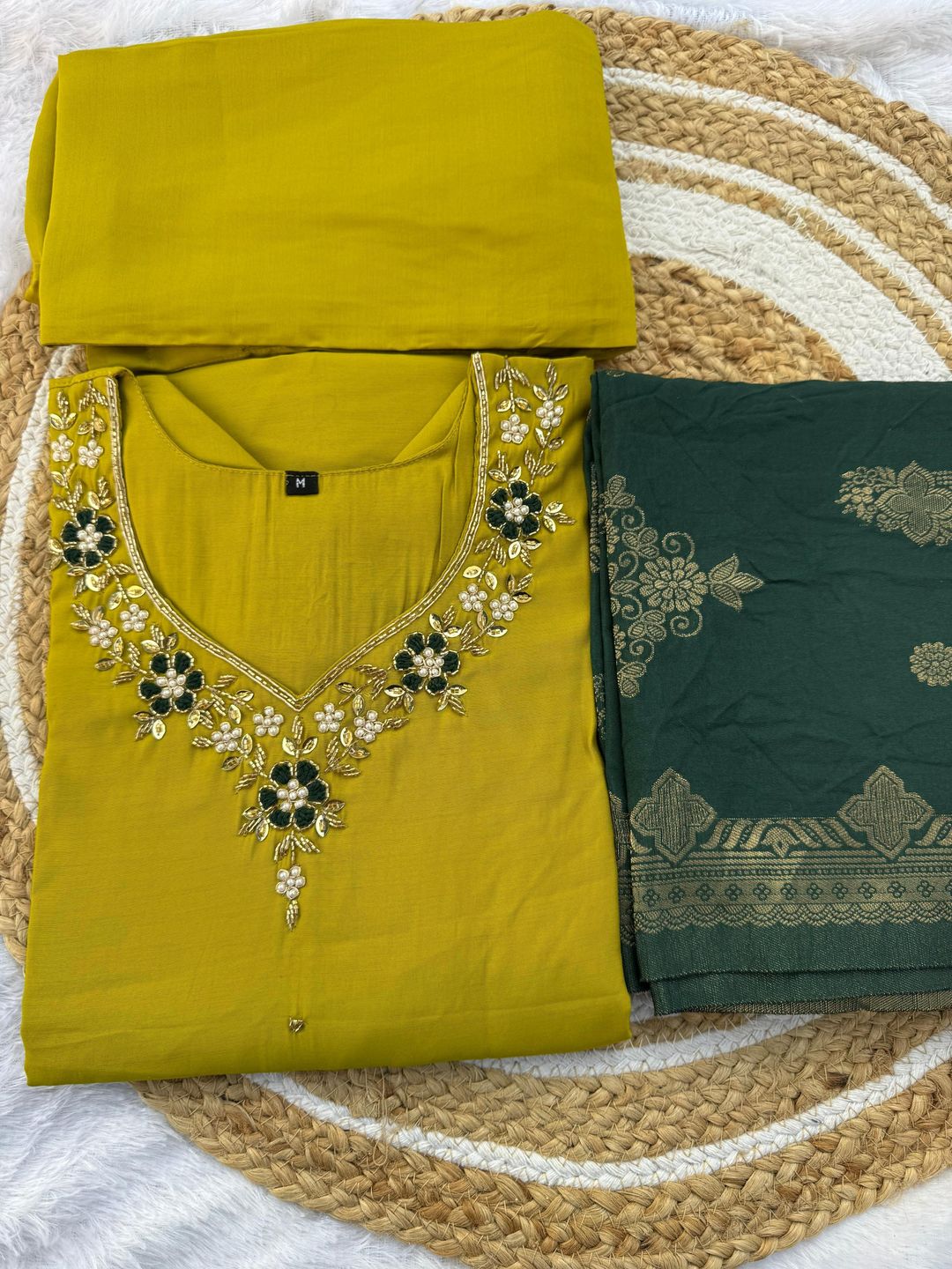 Designer Roman Silk Kurti Set with Jacquard Dupatta