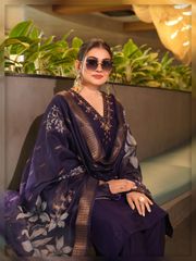 Royal Purple Embroidered Kurti Set with Dupatta - Purple