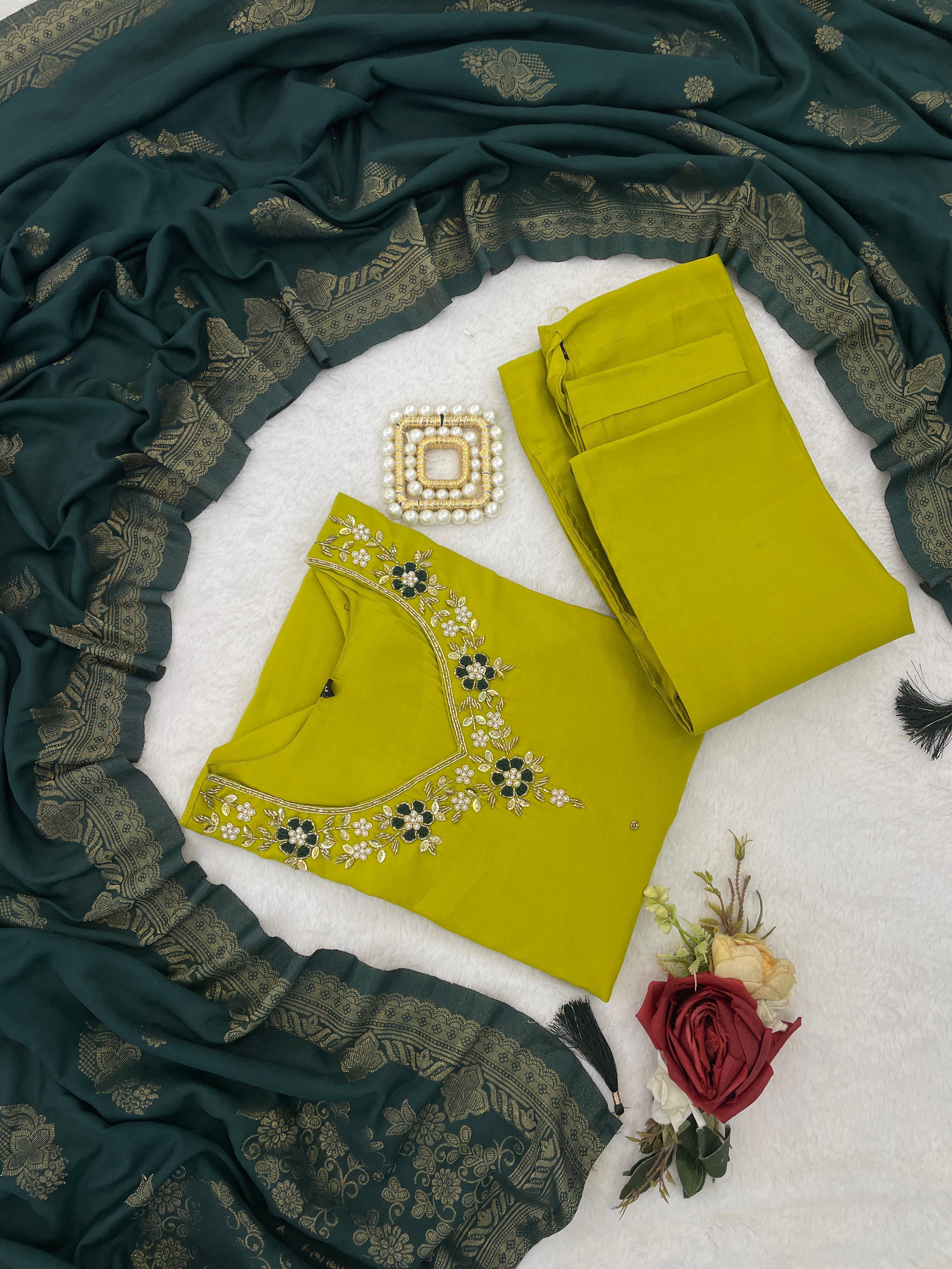 Mustard Yellow Designer Kurti Pant Dupatta Set Women