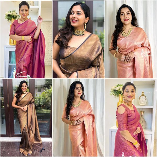 Brown Lichi Silk Saree with Rich Zari Weaving Pallu