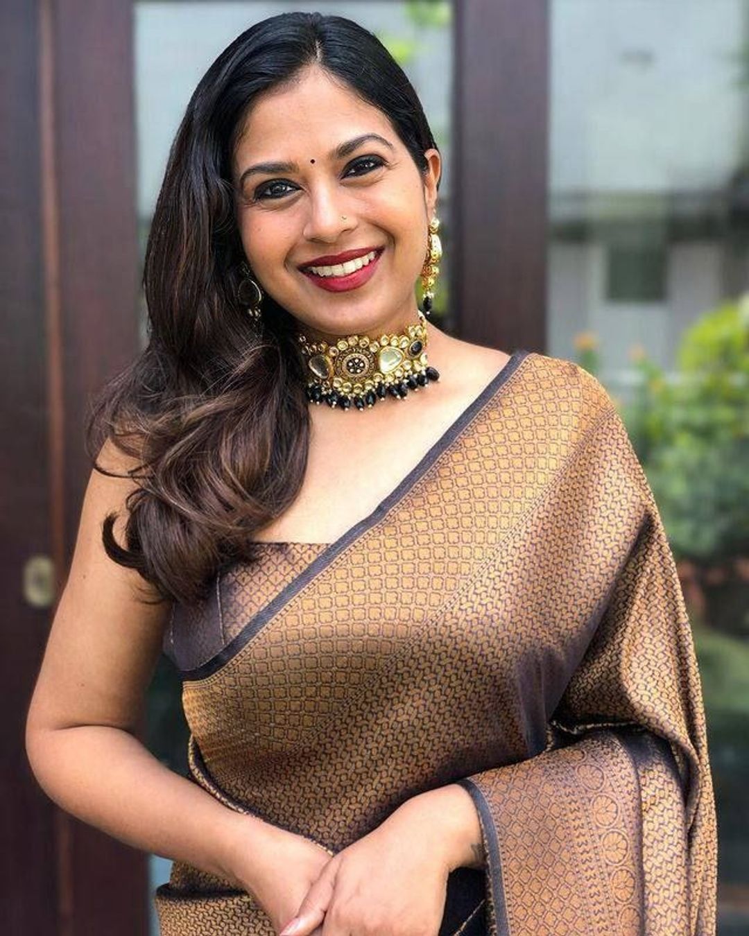 Brown Lichi Silk Saree with Rich Zari Weaving Pallu