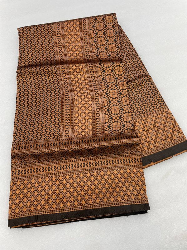 Brown Lichi Silk Saree with Rich Zari Weaving Pallu