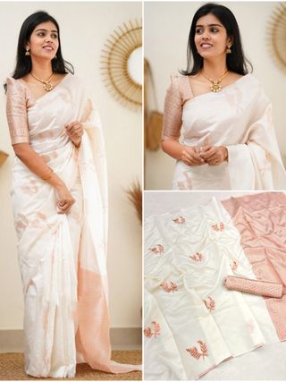Cream Banarasi Lichi Silk Saree with Jacquard Border