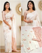 Cream Banarasi Lichi Silk Saree with Jacquard Border - Cream