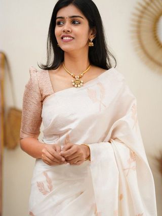 Cream Banarasi Lichi Silk Saree with Jacquard Border