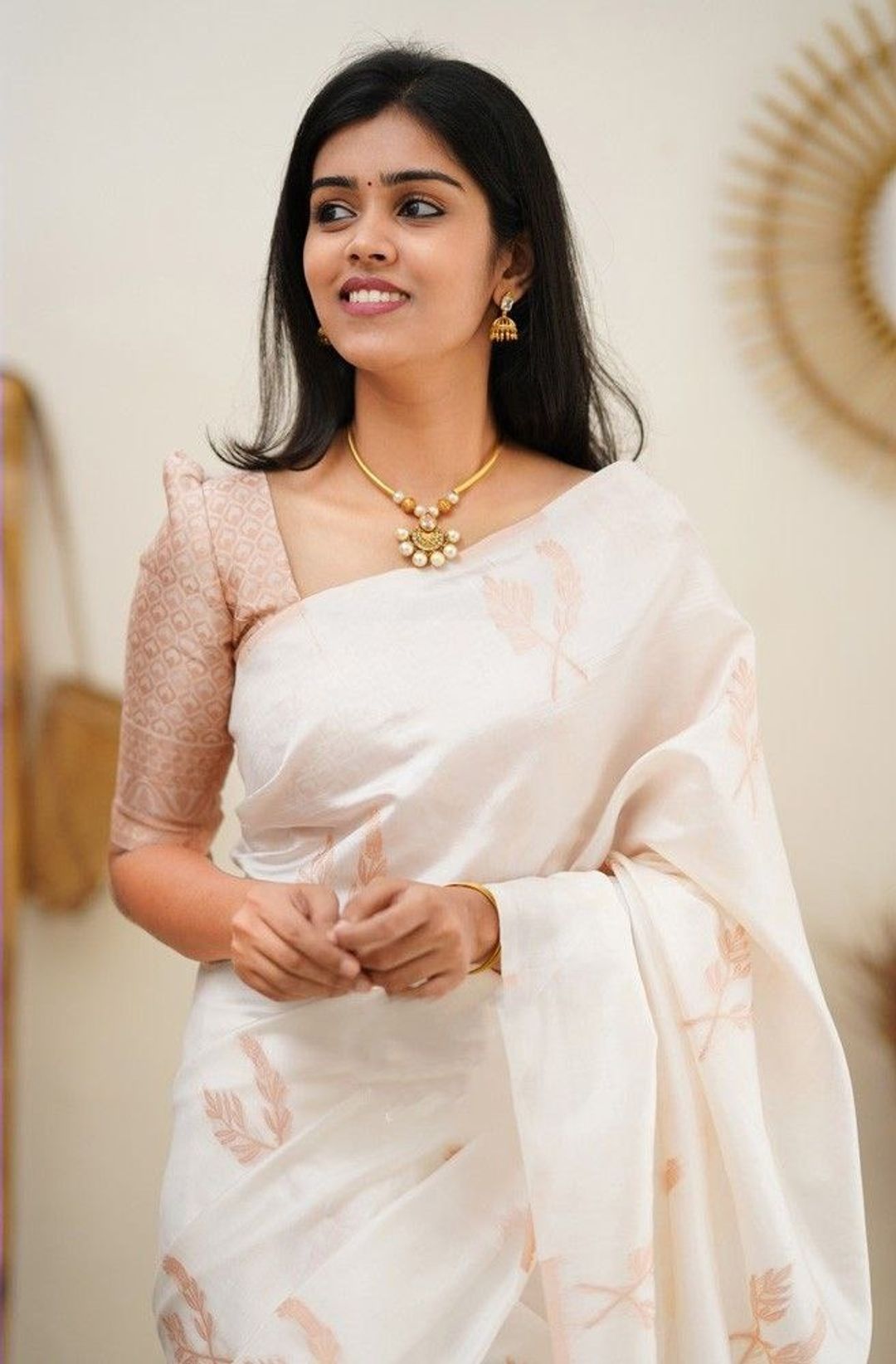 Cream Banarasi Lichi Silk Saree with Jacquard Border