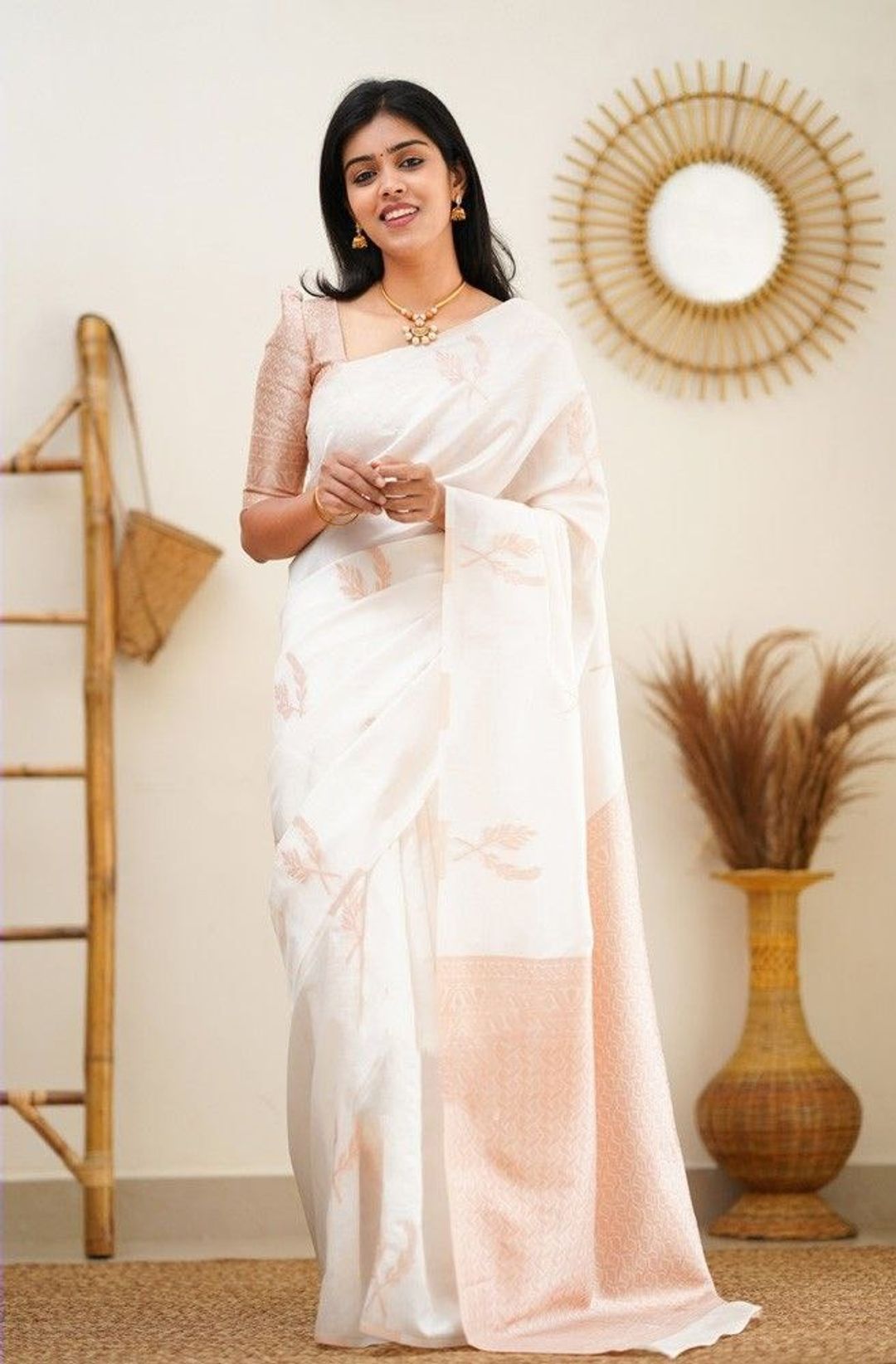 Cream Banarasi Lichi Silk Saree with Jacquard Border
