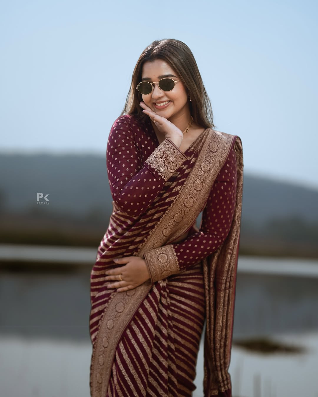 Maroon Banarasi Lichi Silk Saree with Zari Border