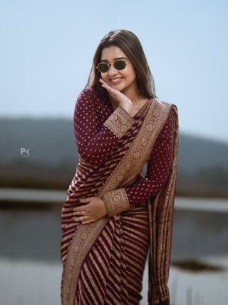 Maroon Banarasi Lichi Silk Saree with Zari Border