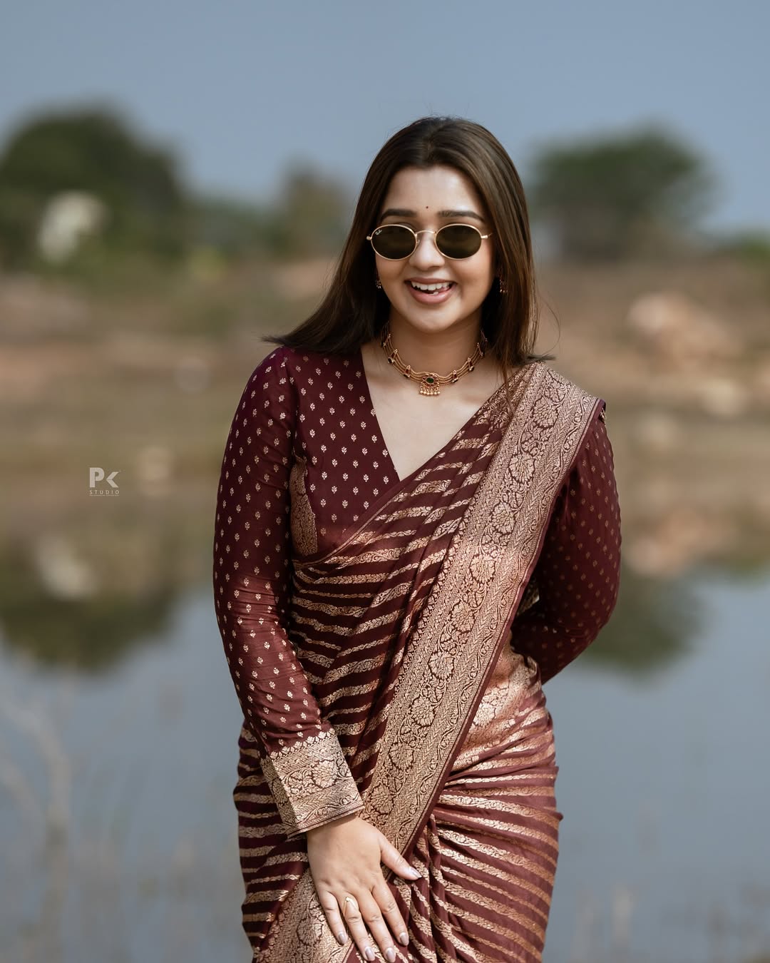 Maroon Banarasi Lichi Silk Saree with Zari Border