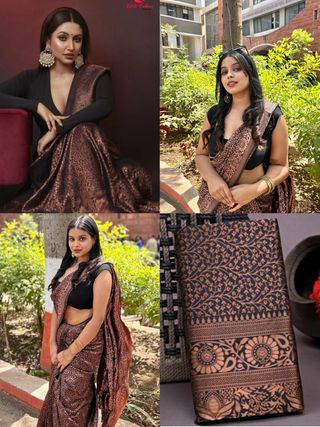 Black Copper Lichi Silk Saree with Rich Jacquard Work